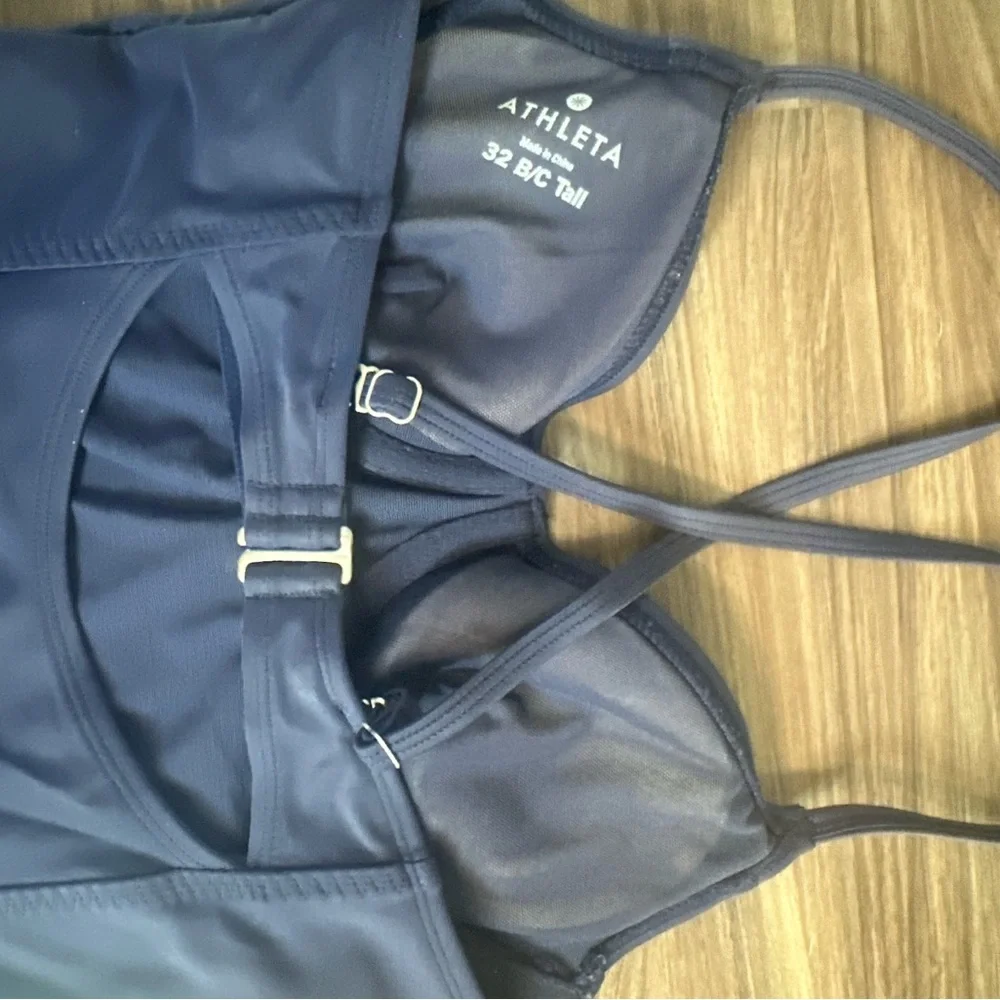 Athleta Navy One Piece Swimsuit 32 B/C Tall Strappy Back Shelf Bra‎